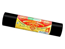 Мешки для мусора 120 л, с завязками, черные, в рулоне 10 шт., ПНД, 15 мкм, 800х750 мм, VIP, Z12010black в Грозном