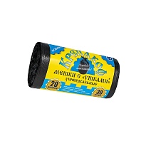 Мешки для мусора 20 л, с ушками, черные, в рулоне 30 шт., ПНД, 10 мкм, 550х440 мм, Крепакоф, 4607075710405 в Грозном Мешки для мусора 20 л, с ушками, черные, в рулоне 30 шт., ПНД, 10 мкм, 550х440 мм, Крепакоф, 4607075710405 в Грозном