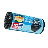 Мешки для мусора 120 л, с ушками, черные, в рулоне 30 шт., ПНД, 15 мкм, 1100х700 мм, Крепак, 4607075710375