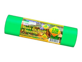 Мешки для мусора 120 л, с завязками, зеленые, в рулоне 10 шт., ПНД, 15 мкм, 800х750 мм, VIP, Z12010green в Грозном