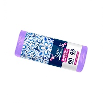 Мешки для мусора 60 л, сиреневые, в рулоне 45 шт., ПНД, 8 мкм, 700х600 мм, Узоры Чистоты, МУ4244 (МН 60-45сир) в Грозном