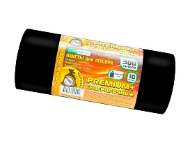 Мешки для мусора 300 л, черные, в рулоне 10 шт., ПВД 70 мкм, 1400х1000 мм, PREMIUM+, 30010160 в Грозном