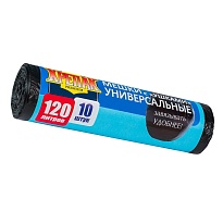 Мешки для мусора 120 л, с ушками, черные, в рулоне 10 шт., ПНД, 15 мкм, 1100х700 мм, Крепак, 4607075710474 в Грозном