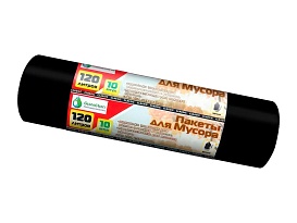 Мешки для мусора 120 л, черные, в рулоне 10 шт., ПНД, 12 мкм, 1100х700 мм, MIRPACK Classik, 1201011 в Грозном