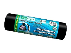 Мешки для мусора 220 л, черные, в рулоне 10 шт., ПВД, 45 мкм, 1250х930 мм, PREMIUM+, 2201068 в Грозном