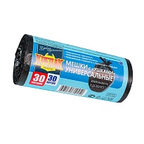 Мешки для мусора 30 л, с ушками, черные, в рулоне 30 шт., ПНД, 9 мкм, 600х500 мм, Крепак, 4607075710450 в Грозном