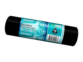 Мешки для мусора 160 л, ароматизированные, черные, в рулоне 10 шт., ПВД, 80 мкм, 1100х930 мм, EXPORT, exp16010142 в Грозном