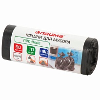 Мешки для мусора 90 л, черные, в рулоне 10 шт., ПВД, 25 мкм, 950х600 мм, LAIMA, 605332 в Грозном