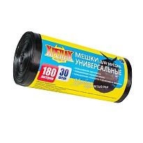 Мешки для мусора 180 л, черные, в рулоне 30 шт., ПНД, 20 мкм, 1150х800 мм, Крепак, 4607075710139 в Грозном