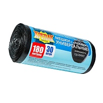 Мешки для мусора 180 л, с ушками, черные, в рулоне 30 шт., ПНД, 20 мкм, 1150х800 мм, Крепак, 4607075710399 в Грозном