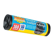 Мешки для мусора 180 л, черные, в рулоне 10 шт., ПНД, 20 мкм, 1150х800 мм, Крепак, 4607075710481 в Грозном
