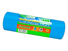 Мешки для мусора 240 л, ароматизированные, синие, в рулоне 10 шт., ПВД 30 мкм, 1300х930 мм, STANDART, 24010661 в Грозном