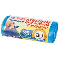 Мешки для мусора 35 л, с ушками, синие, в рулоне 30 шт., ПНД, 11 мкм, 650х500 мм, LAIMA ULTRA, 607684 в Грозном