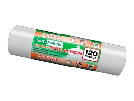Мешки для мусора 120 л, белые, в рулоне 10 шт., ПНД, 14 мкм, 1100х700 мм, EXTRA, ex1201803 в Грозном