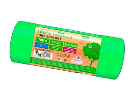 Мешки для мусора 180 л, ароматизированные, биоразлагаемые, зеленые, в рулоне 10 шт., ПВД, 40 мкм, 1300х930 мм, PURE ECOLOGY, bio1801081 в Грозном