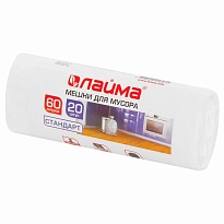 Мешки для мусора 60 л, белые, в рулоне 20 шт., ПНД, 7 мкм, 680х580 мм, LAIMA, 605539 в Грозном