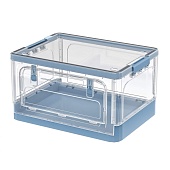Ящик пластиковый складной прозрачный, дно синее, 490х360х280 мм, с колесиками
